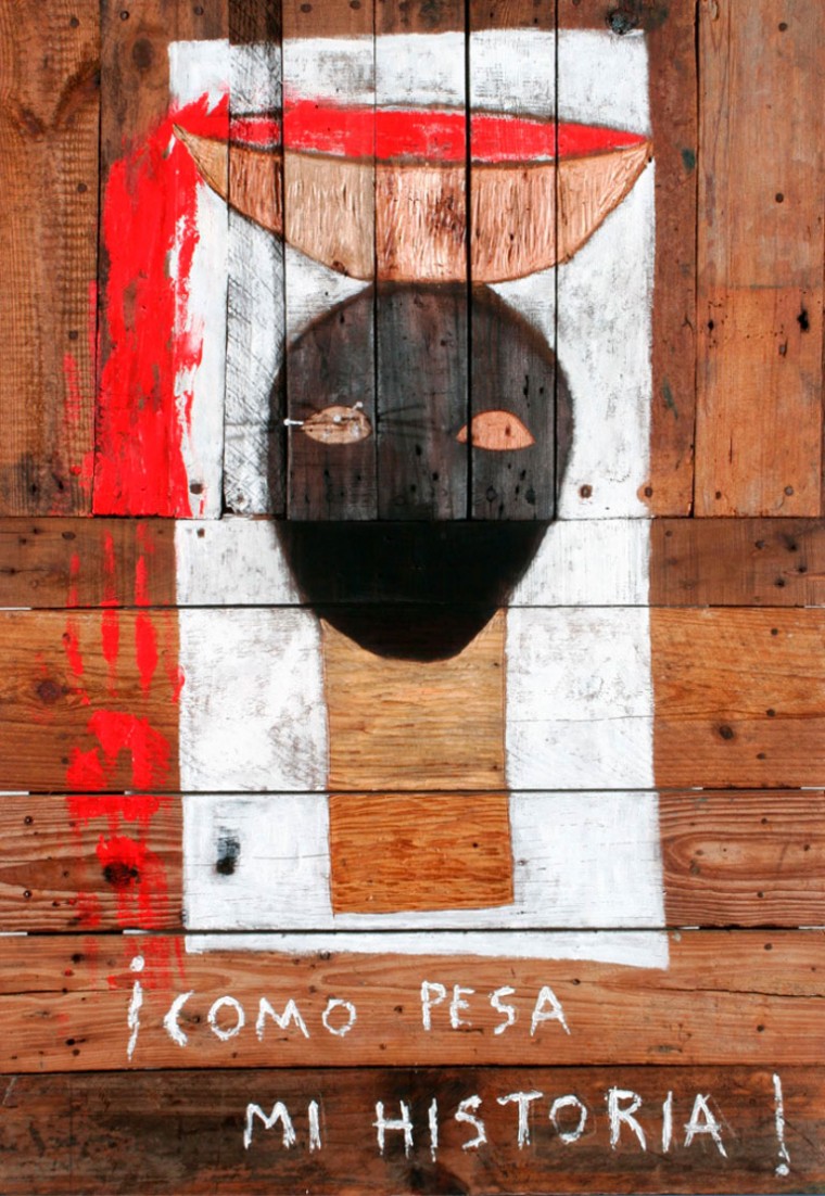 Cómo pesa mi historia, 2003.Mixta sobre madera. 120 x 80 cm