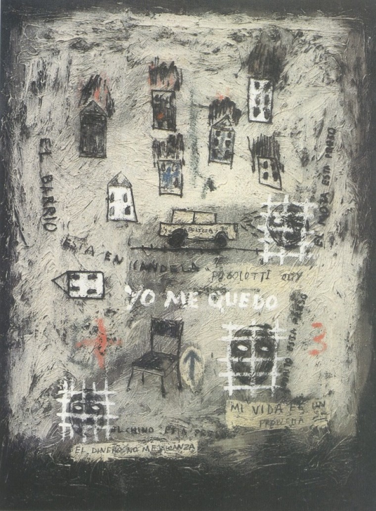 Yo me quedo, 1999, Mixta óleo 80 x 60 cm.