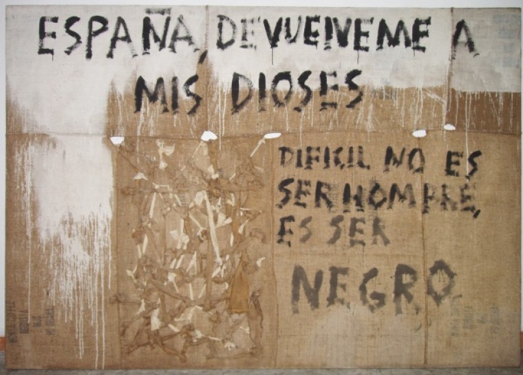España Devuélveme a mis Dioses 2002, Mixta sobre Yute, 200 x 300 cm.
